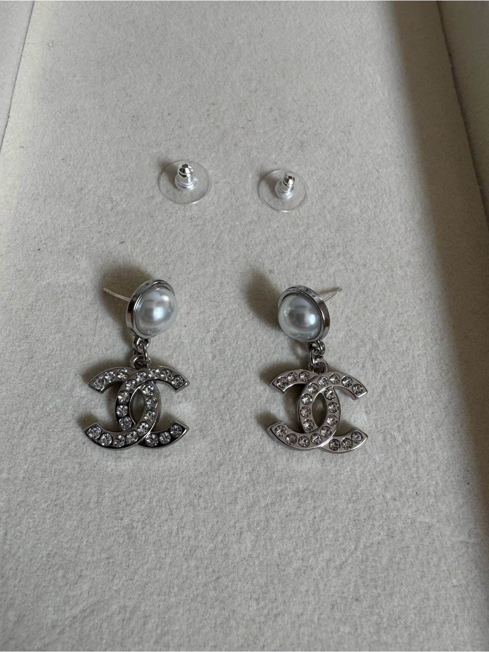 Silver, diamond, & pearl detail earrings